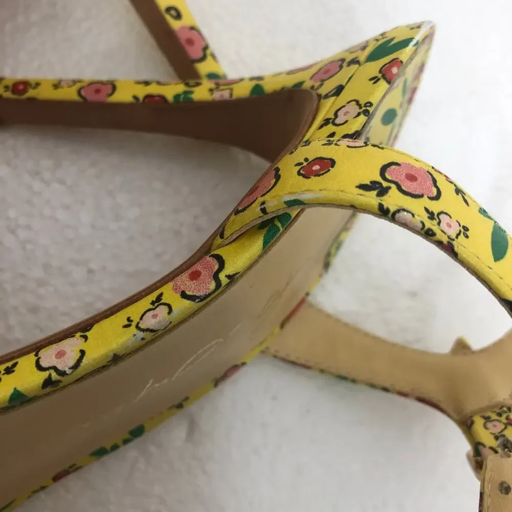 Isa Tapia Evie Sandal Yellow Floral Ruffle Strap Heeled